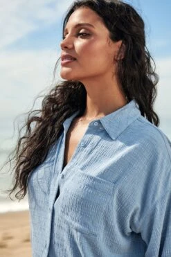 Next Long Sleeve Crinkle Texture Pocket Shirt -Outlet Mode Zyra Store C18 822s4