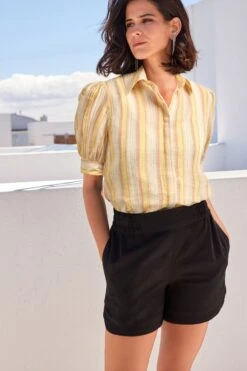 Next Yellow And Cream Metallic Stripe Short Sleeve Shirt 9 Next Yellow And Cream Metallic Stripe Short Sleeve Shirt -Outlet Mode Zyra Store C33 273s3