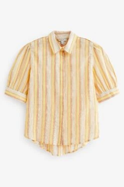Next Yellow And Cream Metallic Stripe Short Sleeve Shirt 11 Next Yellow And Cream Metallic Stripe Short Sleeve Shirt -Outlet Mode Zyra Store C33 273s5