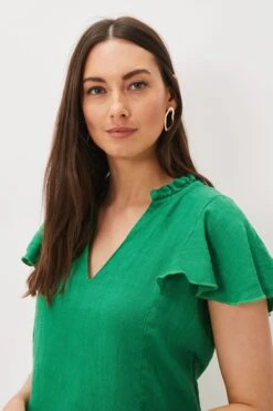 Phase Eight Green Efa V-Neck Linen Blouse -Outlet Mode Zyra Store C42033s3