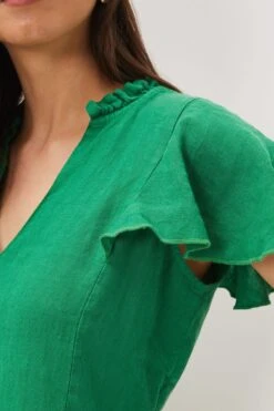 Phase Eight Green Efa V-Neck Linen Blouse -Outlet Mode Zyra Store C42033s4