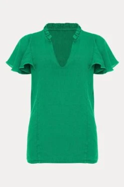 Phase Eight Green Efa V-Neck Linen Blouse -Outlet Mode Zyra Store C42033s5