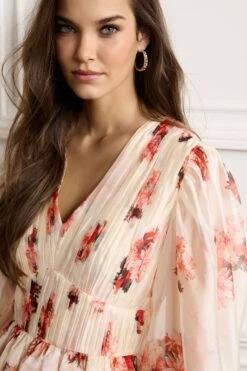 Next Cream Floral Print Long Sleeve Tiered Mini Dress -Outlet Mode Zyra Store C53 945s4