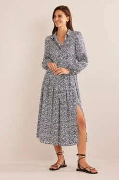 Boden Blue Pleated Skirt Midi Shirt Dress
