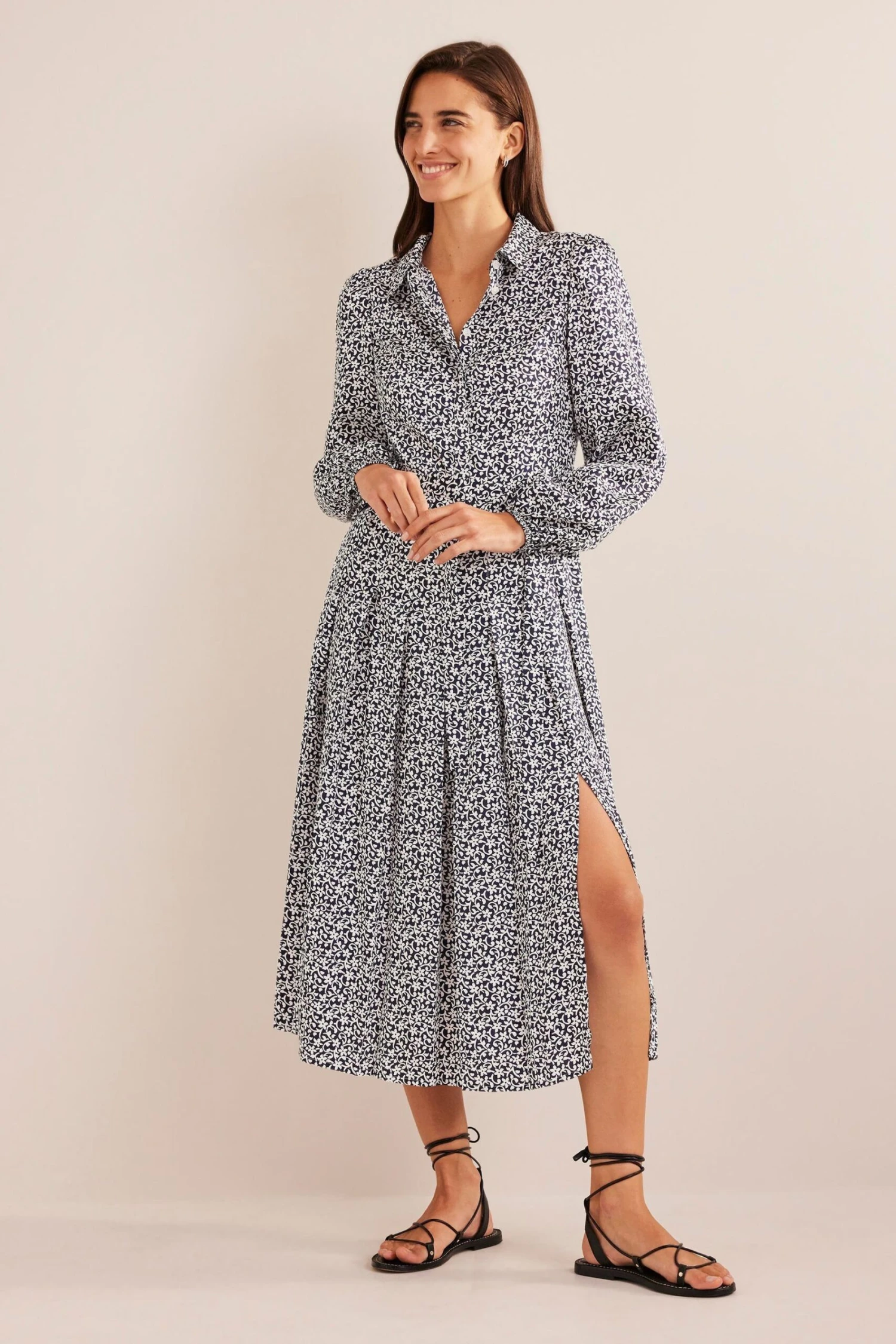 Boden Blue Pleated Skirt Midi Shirt Dress 3 Boden Blue Pleated Skirt Midi Shirt Dress