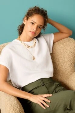 Next Short Sleeve Cupro Woven Mix Boxy T-Shirt