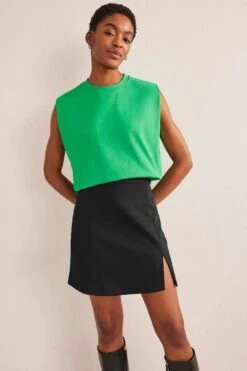 Boden Side Split Jersey Black Mini Skirt