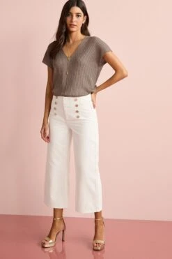 Next Button Detail Cropped Wide Leg Jeans -Outlet Mode Zyra Store C75 015s5