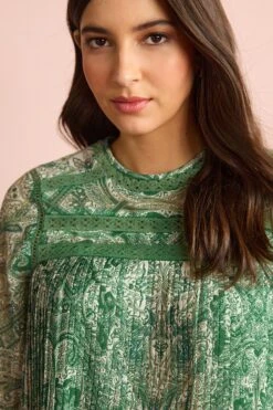 Next Pleat Front Long Sleeve Round Neck Blouse -Outlet Mode Zyra Store C75 449s3