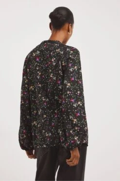 JD Williams Floral Print Volume Sleeve Black Blouse -Outlet Mode Zyra Store C91119s2