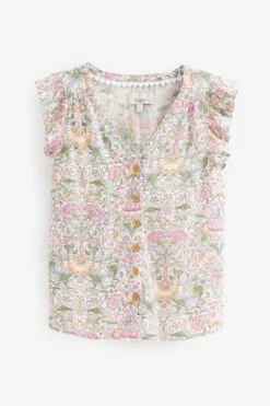 Next Linen Blend Ruffle Sleeve Top