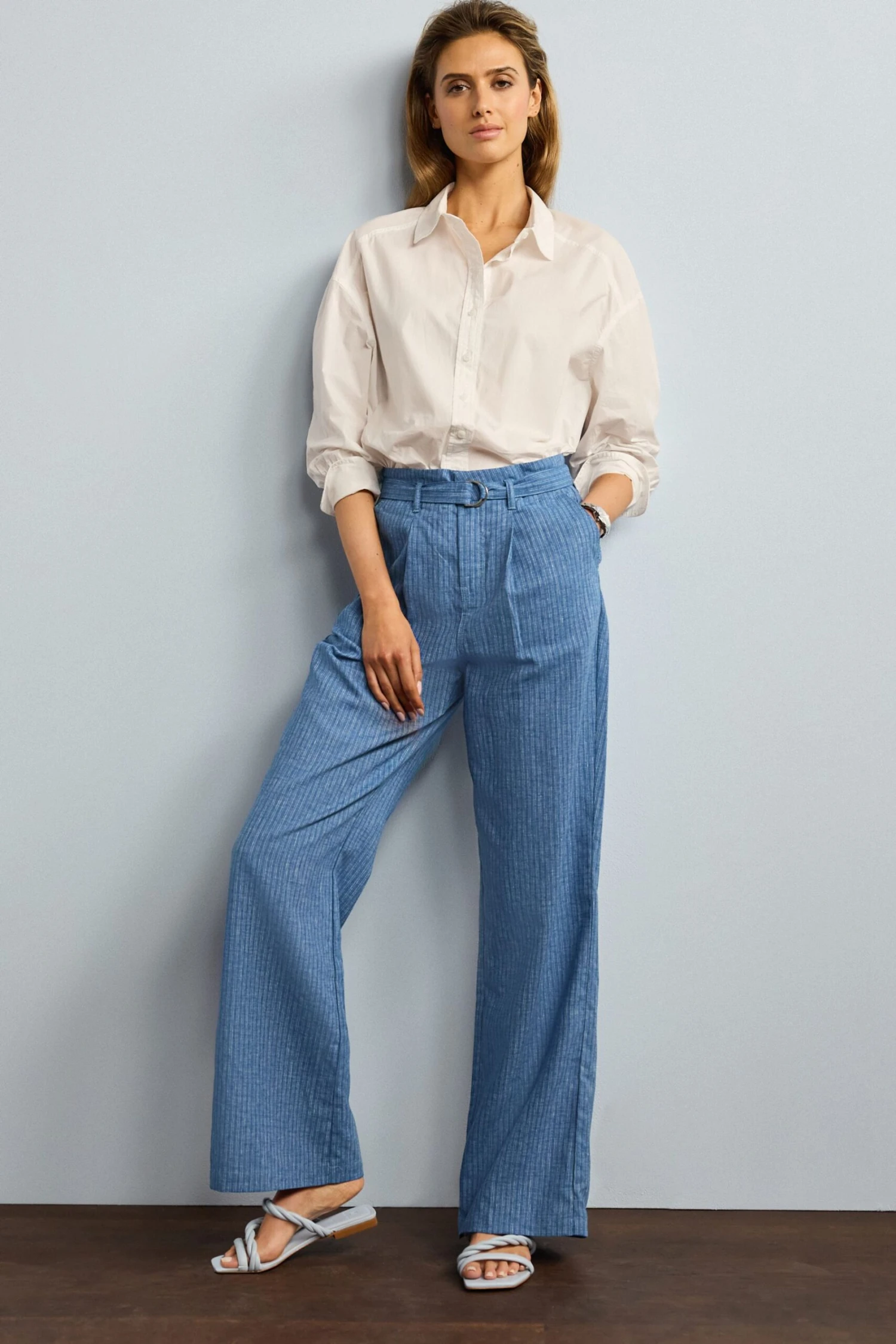 Next Blue Stripe Linen Blend Wide Leg Trousers 3 Next Blue Stripe Linen Blend Wide Leg Trousers