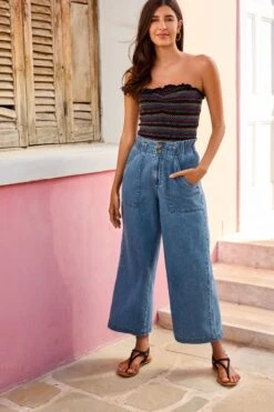 Next Elasticated Waist Wide Crop Trousers