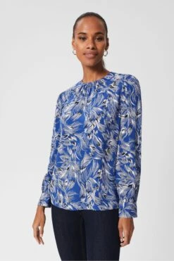 Hobbs Blue Fern Printed Blouse