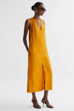 Reiss Alda Plunge Neck Midi Dress