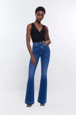 River Island Medium Blue High Rise Tummy Hold Wide Leg Jeans