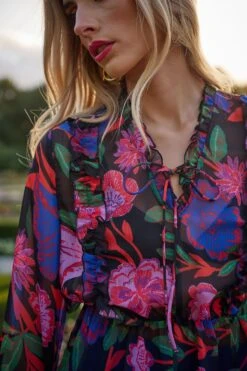 Another Sunday Pink Ruffle Front Floral Blouse -Outlet Mode Zyra Store D56708s3