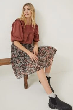 FatFace Kayleigh Blush Floral Black Skirt -Outlet Mode Zyra Store D57 592s5