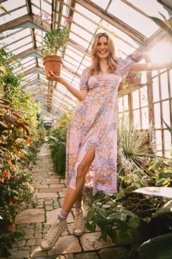 FatFace Purple Tania Meadow Midi Dress