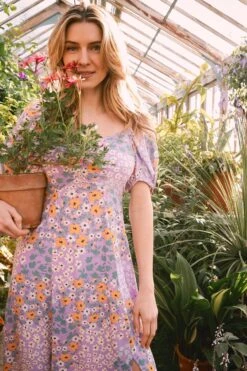 FatFace Purple Tania Meadow Midi Dress -Outlet Mode Zyra Store D57 774s3