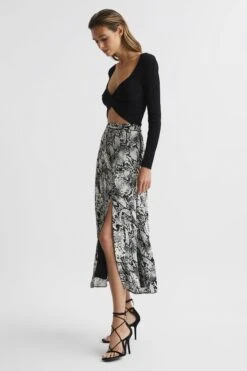 Reiss Katia Printed Slip Midi Skirt