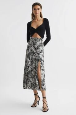Reiss Katia Printed Slip Midi Skirt -Outlet Mode Zyra Store D60 336s3