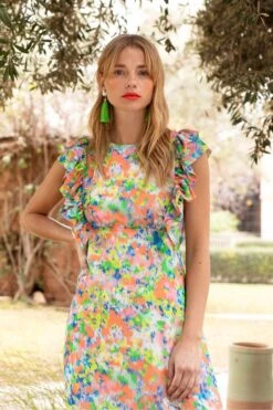 Ro&Zo Blue Elsie Ditsy Floral Frill Midi Dress -Outlet Mode Zyra Store D60091s2