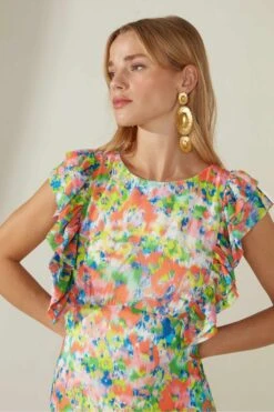 Ro&Zo Blue Elsie Ditsy Floral Frill Midi Dress -Outlet Mode Zyra Store D60091s3