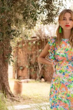 Ro&Zo Blue Elsie Ditsy Floral Frill Midi Dress -Outlet Mode Zyra Store D60091s4