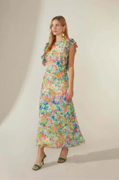 Ro&Zo Blue Elsie Ditsy Floral Frill Midi Dress -Outlet Mode Zyra Store D60091s5