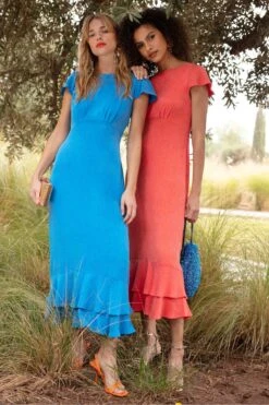 Ro&Zo Blue Phoebe Scoop Back Peplum Hem Dress -Outlet Mode Zyra Store D60120s5