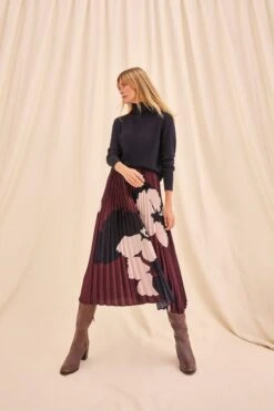 Phase Eight Purple Delanie Satin Pleated Skirt