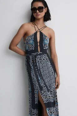 Reiss Aliana Floral Print Fitted Midi Dress