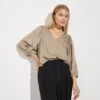 MbyM Cream V-Neck Deep Sleeve Blouse 2 MbyM Cream V-Neck Deep Sleeve Blouse -Outlet Mode Zyra Store D71354s