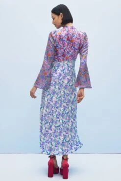 Olivia Rubin Blue Floral Priscilla High Neck Midi Dress -Outlet Mode Zyra Store D74543s2