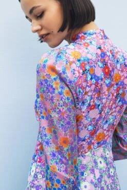 Olivia Rubin Blue Floral Priscilla High Neck Midi Dress -Outlet Mode Zyra Store D74543s4