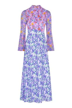 Olivia Rubin Blue Floral Priscilla High Neck Midi Dress -Outlet Mode Zyra Store D74543s5