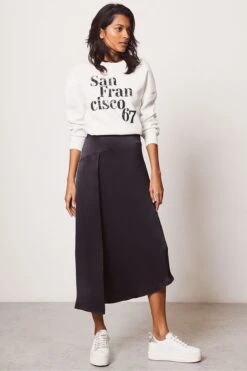 Mint Velvet Satin Stripe Midi Skirt