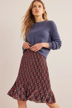 Boden Red Knee Length Plisse Skirt