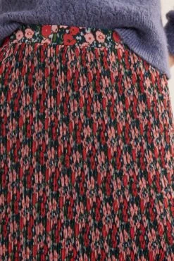 Boden Red Knee Length Plisse Skirt -Outlet Mode Zyra Store D82318s4