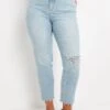 Simply Be Blue Slim Mom Jeans Single Busted Knee -Outlet Mode Zyra Store D88 565s