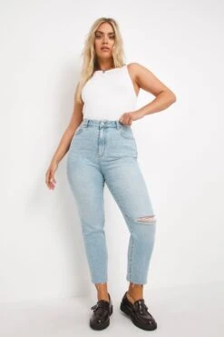 Simply Be Blue Slim Mom Jeans Single Busted Knee 8 Simply Be Blue Slim Mom Jeans Single Busted Knee -Outlet Mode Zyra Store D88 565s3