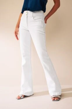 Next White Lift, Slim & Shape Slim Flared Jeans With Gold Double Button Fastening