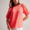 Ted Baker Pink Natelie Coral Boxy Top With Puff Sleeves 1 Ted Baker Pink Natelie Coral Boxy Top With Puff Sleeves -Outlet Mode Zyra Store D89311s