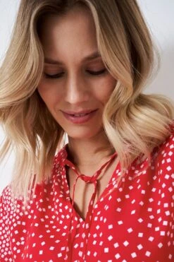 Crew Clothing Company Ruby Red Spot Cotton Blouse -Outlet Mode Zyra Store D89478s4