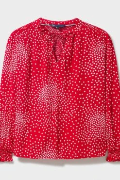 Crew Clothing Company Ruby Red Spot Cotton Blouse -Outlet Mode Zyra Store D89478s5