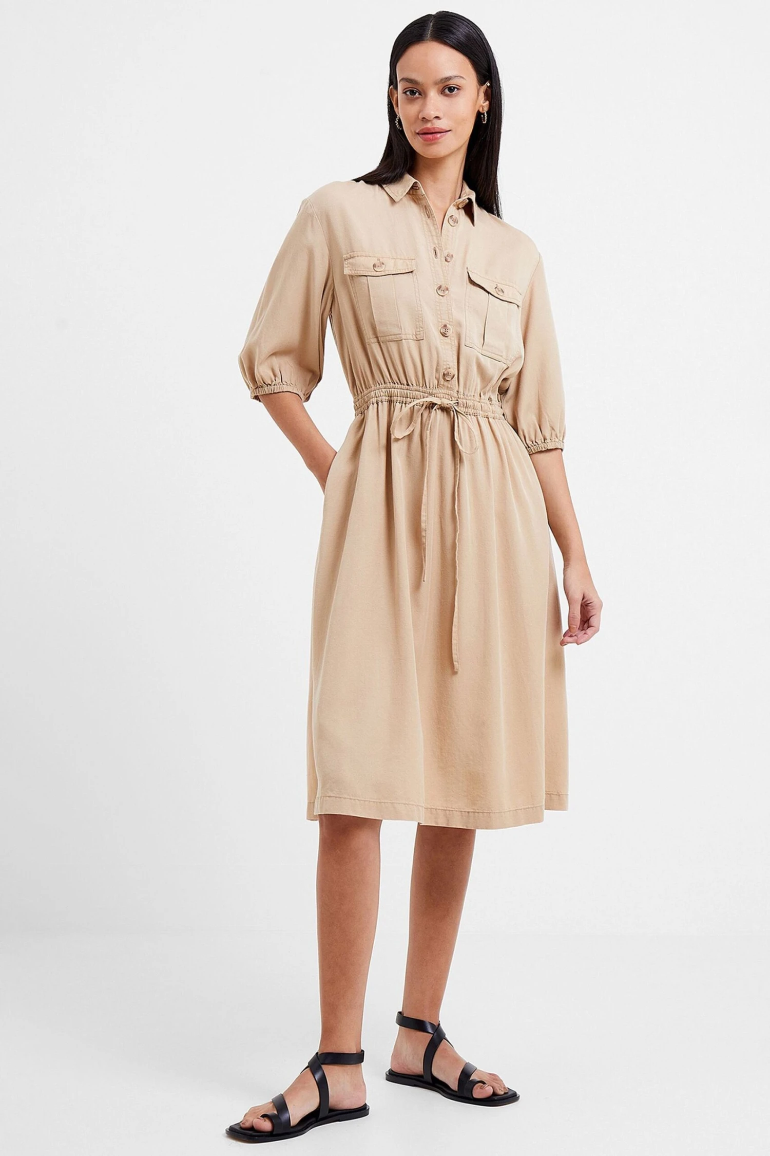 French Connection Natural Elkie Twill Dress 3 French Connection Natural Elkie Twill Dress