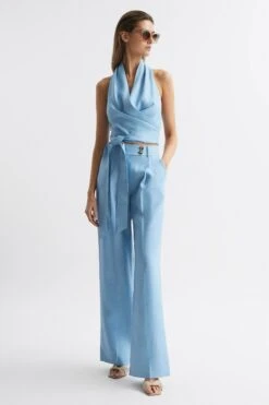 Reiss Hollie Halter Neck Linen Blend Crop Top -Outlet Mode Zyra Store D99 266s3