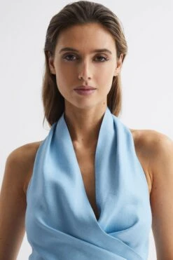 Reiss Hollie Halter Neck Linen Blend Crop Top -Outlet Mode Zyra Store D99 266s4
