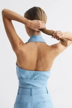 Reiss Hollie Halter Neck Linen Blend Crop Top -Outlet Mode Zyra Store D99 266s5